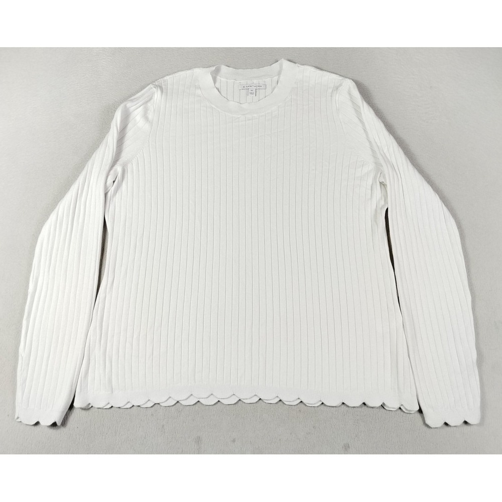 41 Hawthorn Sweater Womens‎ XXL White Ribbed Knit Scallop Hem Loungewear Comfy